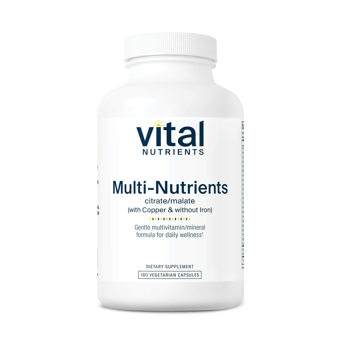 Vital Nutrients Multi-Nutrients 2 bottle showcases copper-forward, iron-free formula for daily wellness.