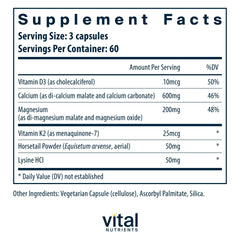 Vital Nutrients Osteo-Nutrients capsules closeup shows vegan formula