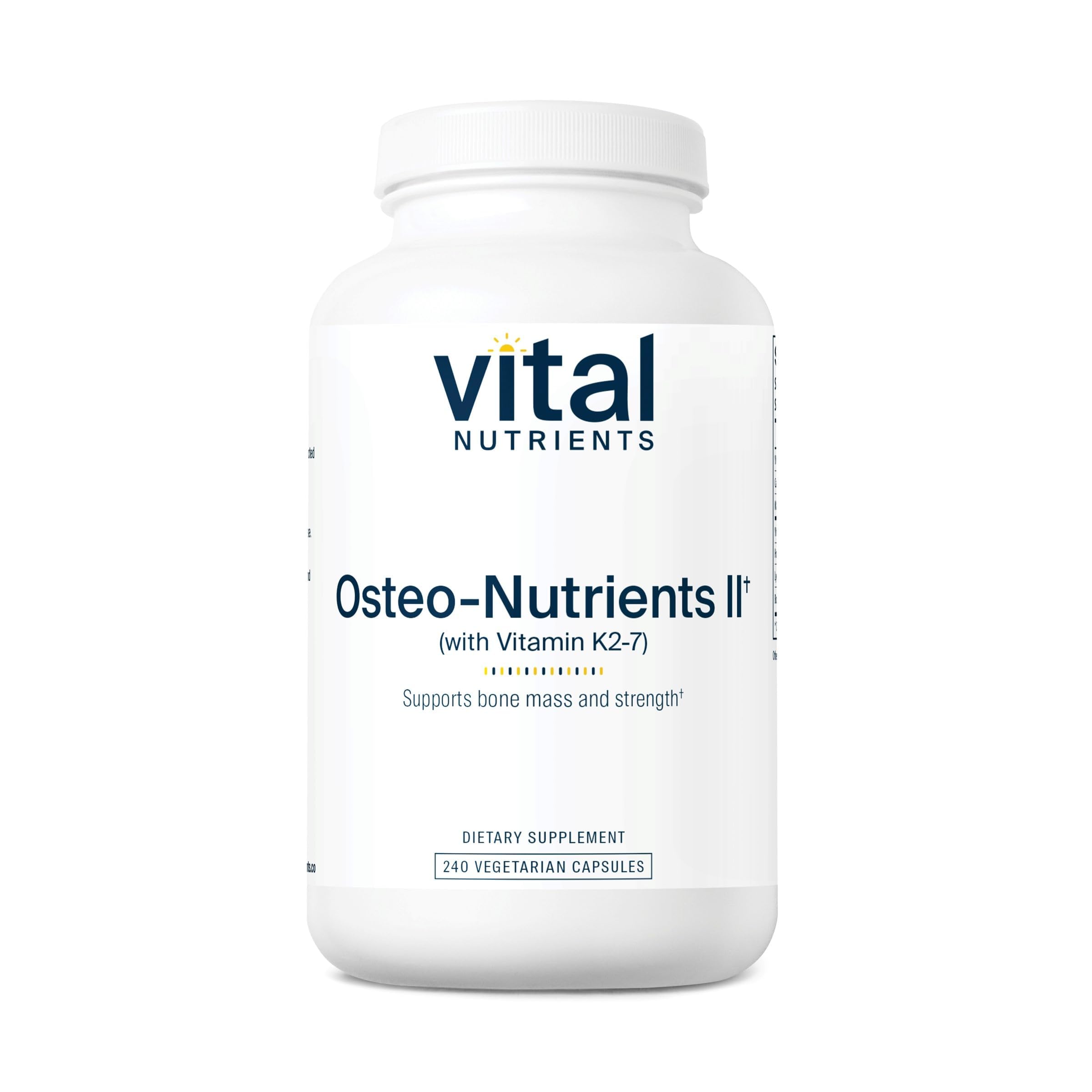 Vital Nutrients Osteo-Nutrients II bottle closeup showing bone-support formula.