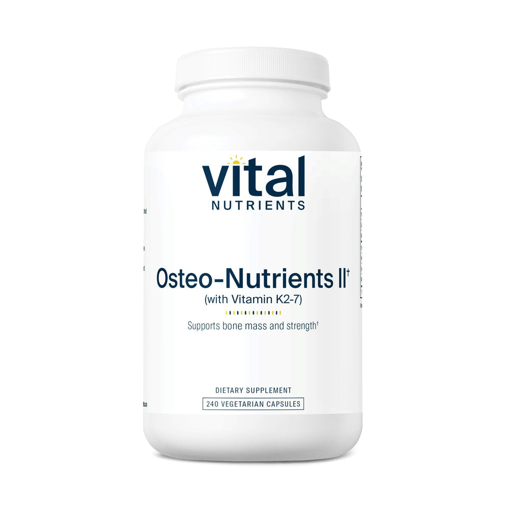 Vital Nutrients Osteo-Nutrients II bottle closeup showing bone-support formula.