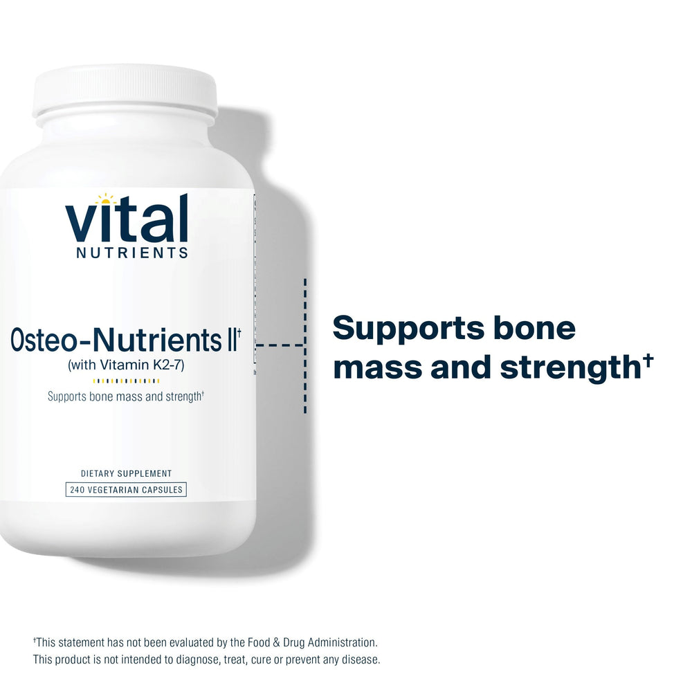 Vital Nutrients Osteo-Nutrients II bottle with capsules ready to take.