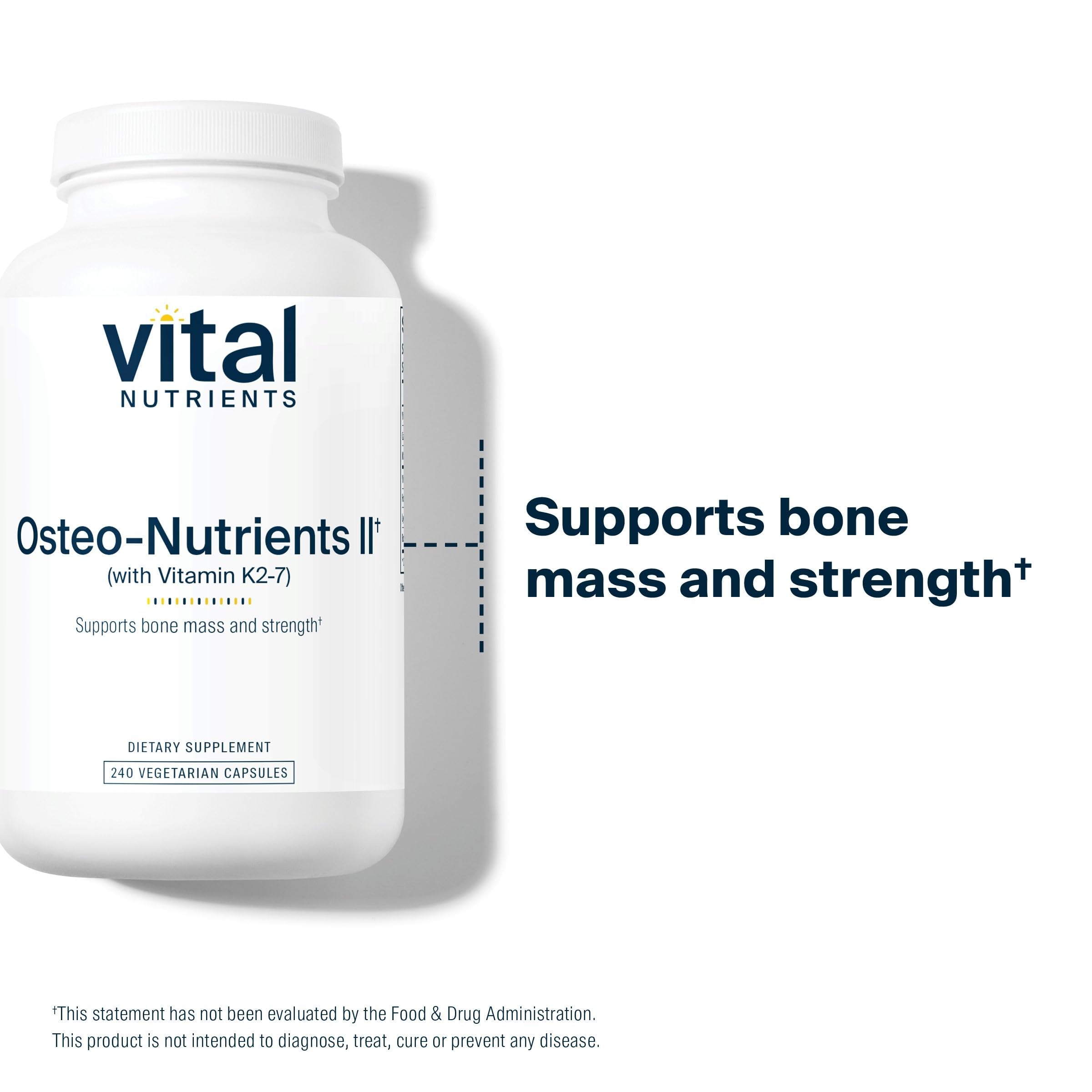 Vital Nutrients Osteo-Nutrients II vegan packaging emphasizing allergen-free formula.