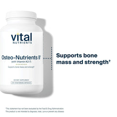 Vital Nutrients Osteo-Nutrients II vegan packaging emphasizing allergen-free formula.