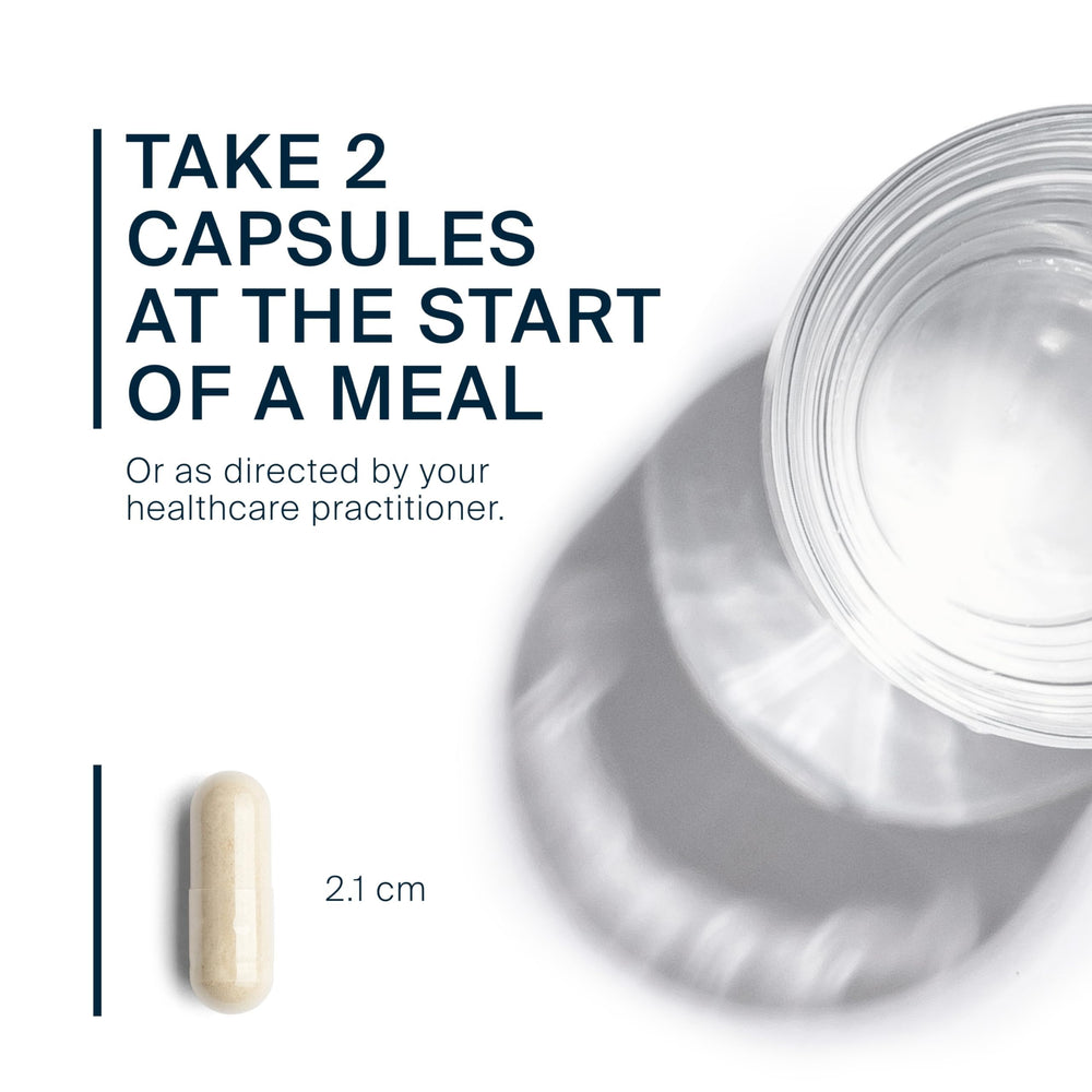 Vital Nutrients bottle beside a plated meal, suggesting better fat digestion after heavy meals.