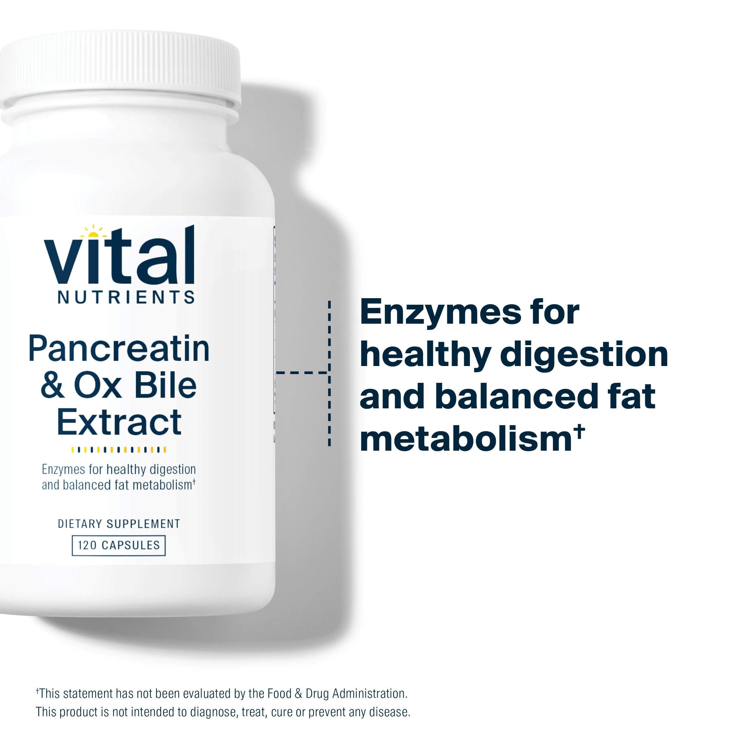 Vital Nutrients pancreatin-ox-bile-500mg pills prepared for daily meal use.