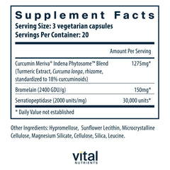 Vital Nutrients Phyto-Curcumin Plus Enzymes label closeup highlights phytosome-curcumin absorption.
