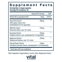 Vital Nutrients PMS Support capsules promote a simple daily routine for balance.