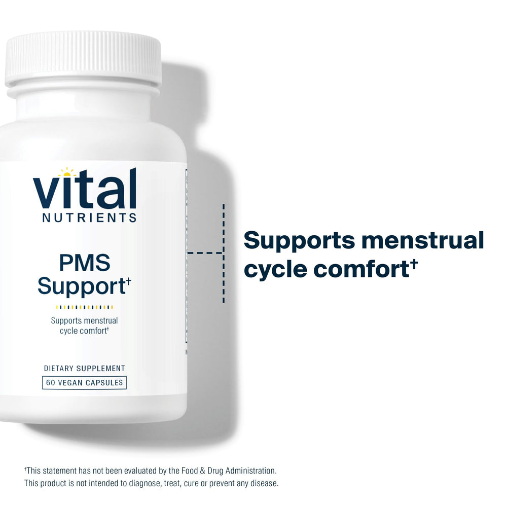 Vital Nutrients PMS Support lab-testing seal signals product quality and safety commitment.