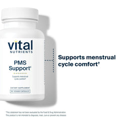 Vital Nutrients PMS Support vegan-label indicating a clean, plant-based formula.