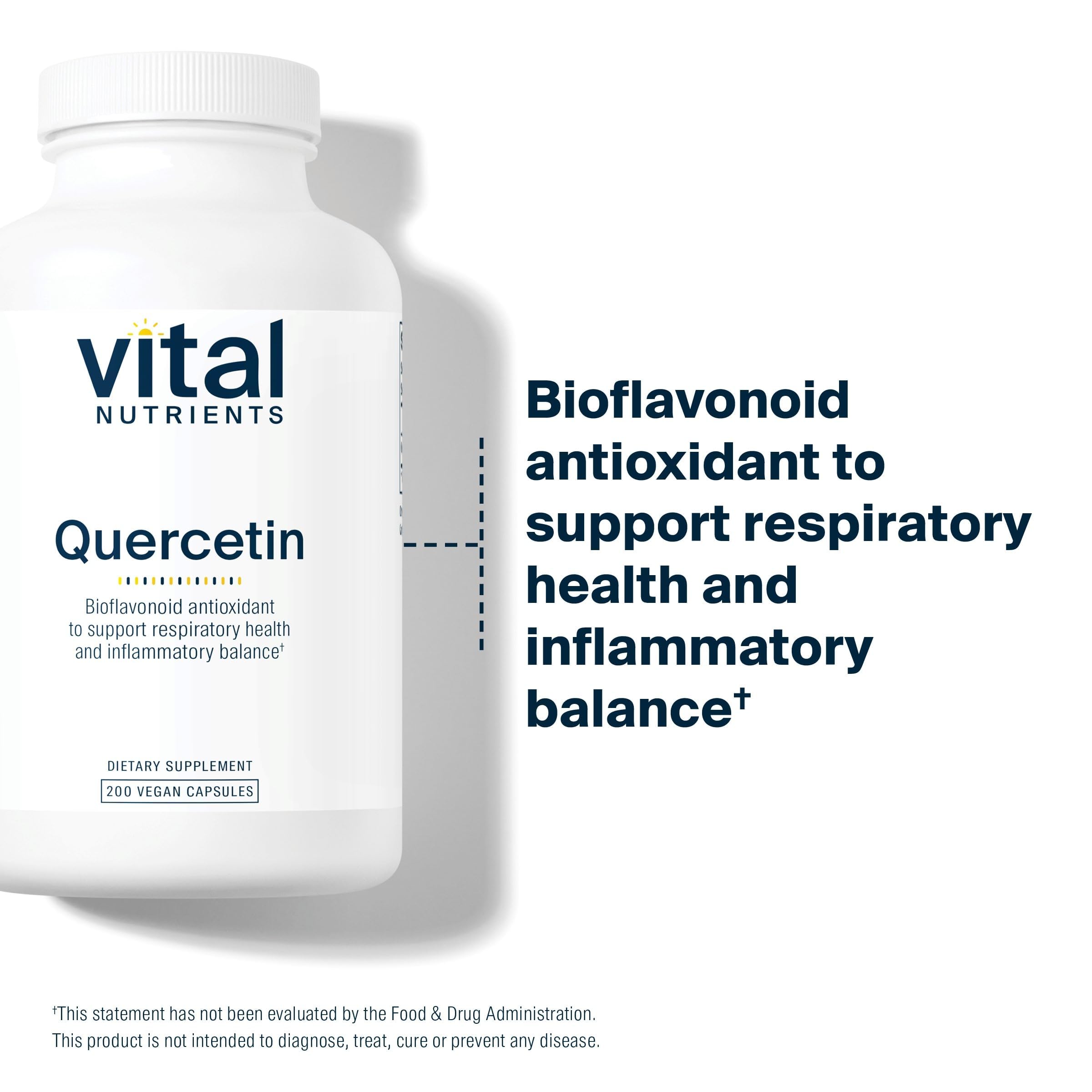 Vital Nutrients Quercetin bioflavonoids label highlighting antioxidant support.
