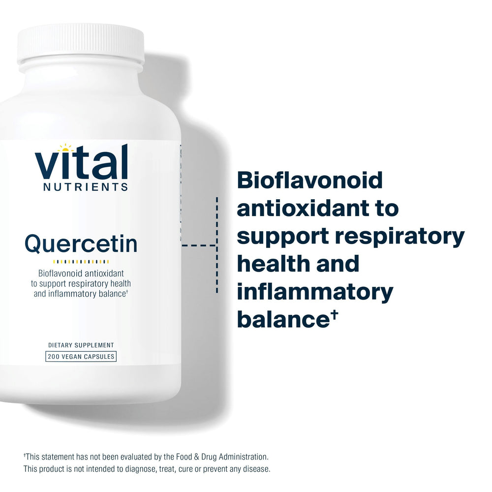 Vital Nutrients Quercetin bioflavonoids label highlighting antioxidant support.