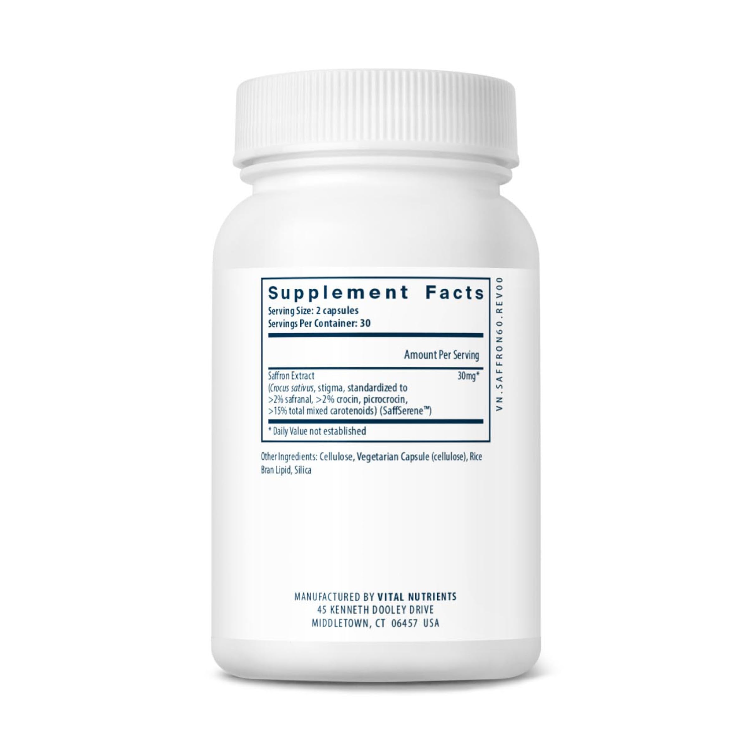 Vital Nutrients Saffron Extract hypoallergenic capsules suitable for sensitive users.