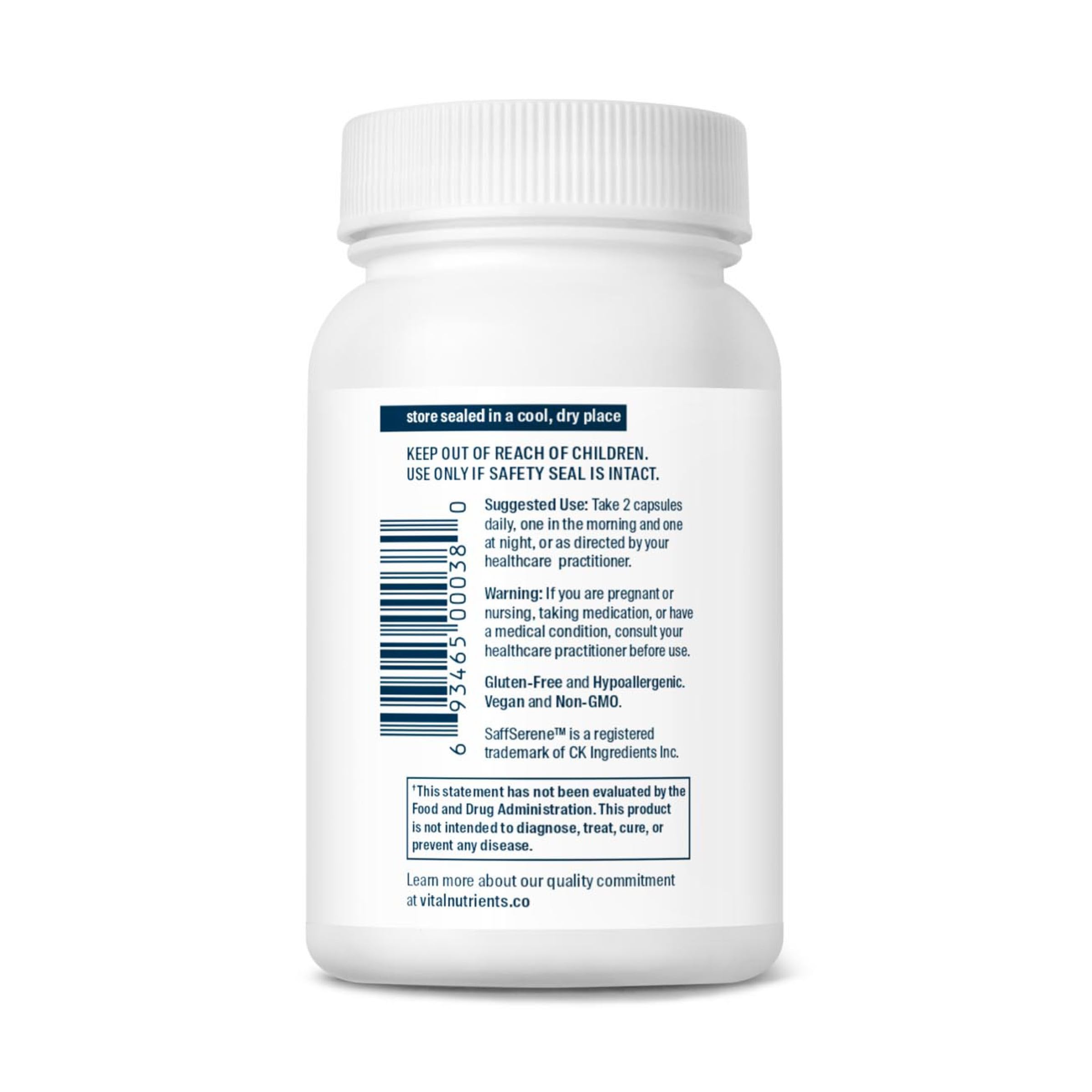 Vital Nutrients Saffron Extract vegan formula designed for daily wellness and calm.