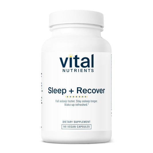 Vital Nutrients Sleep and Recover bottle supports calmness for a restful night.
