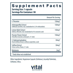 Vital Nutrients Sleep and Recover capsule close-up highlights vegan, allergen-free formula.