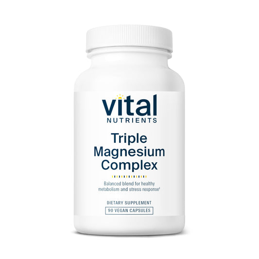 Vital Nutrients Triple Magnesium bottle showcases vegan formula for daily wellness
