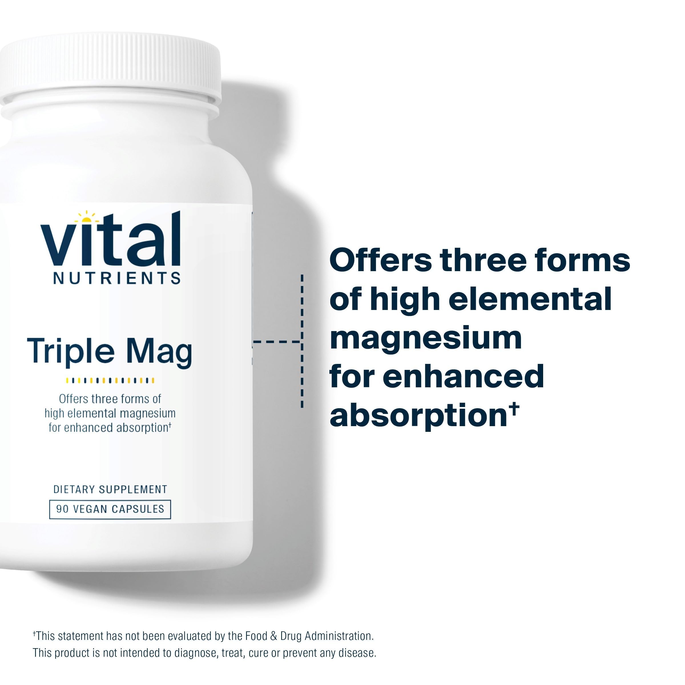 Vital Nutrients Triple Magnesium label detail underscores clean vegan and hypoallergenic pill