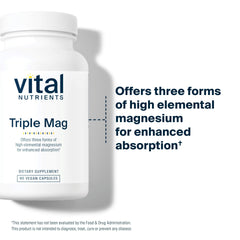 Vital Nutrients Triple Magnesium label detail underscores clean vegan and hypoallergenic pill
