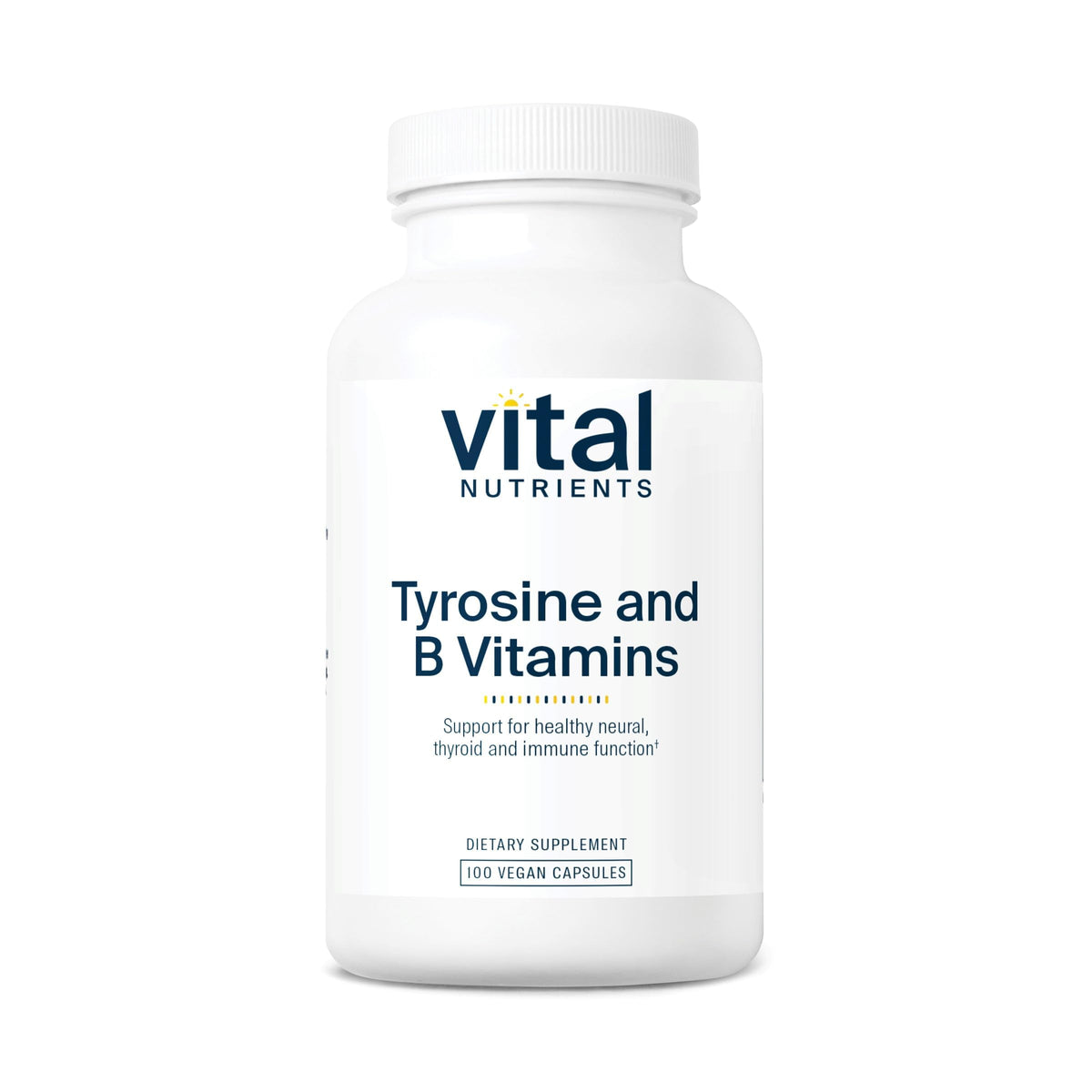 Vital Nutrients Tyrosine and B Vitamins bottle label highlighting clean energy support