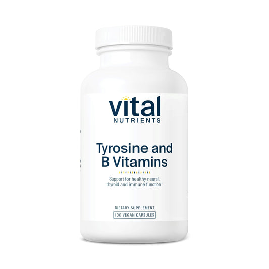 Vital Nutrients Tyrosine and B Vitamins bottle label highlighting clean energy support