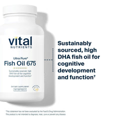 Close-up of Ultra Pure Fish Oil 675 softgels with lemon-tinted coating.
