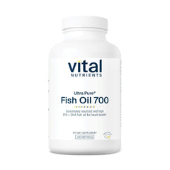 Vital Nutrients Ultra Pure Fish Oil 700 lemon bottle highlights sustainable sourcing and heart support