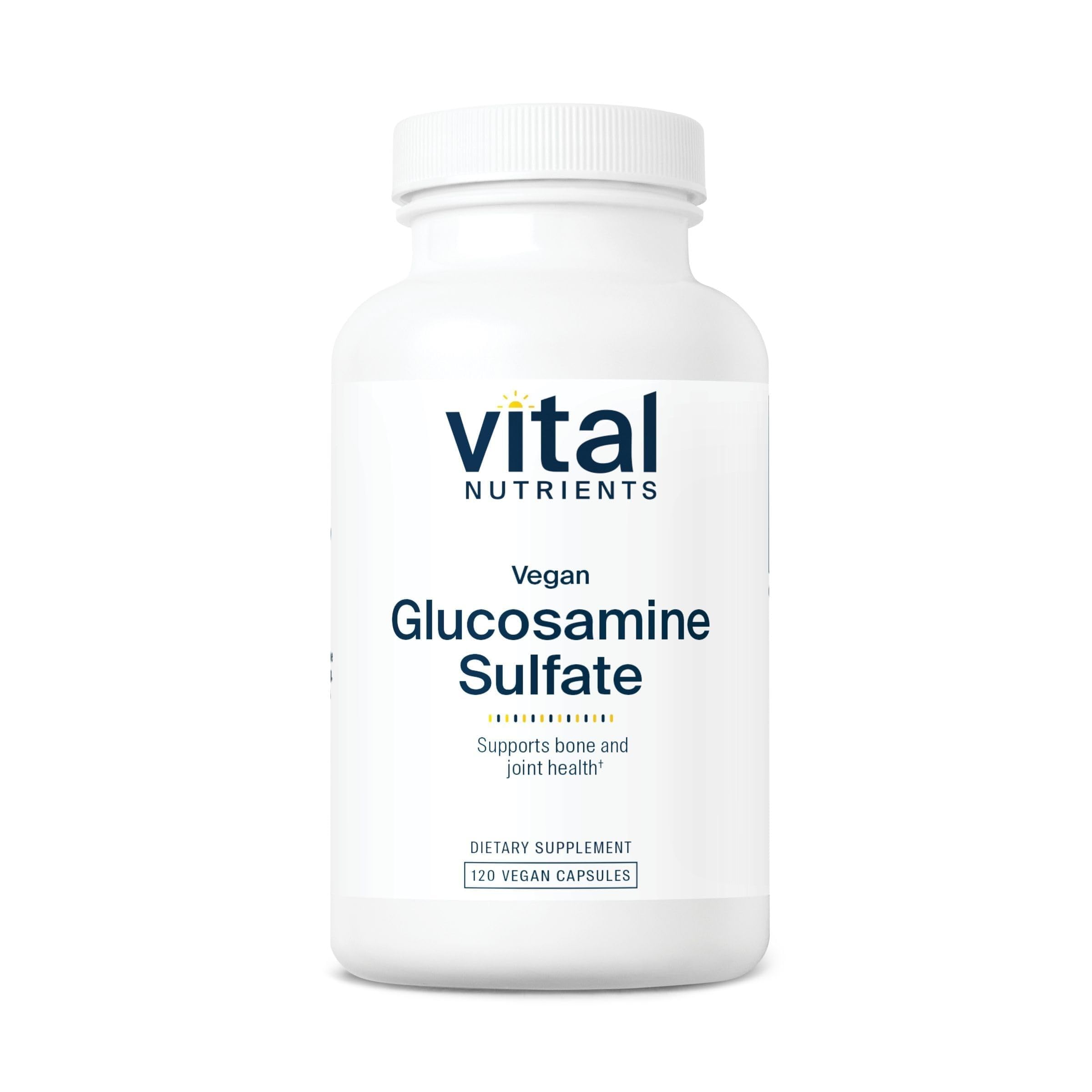 Vital Nutrients vegan glucosamine sulfate bottle front promoting plant-based joint support