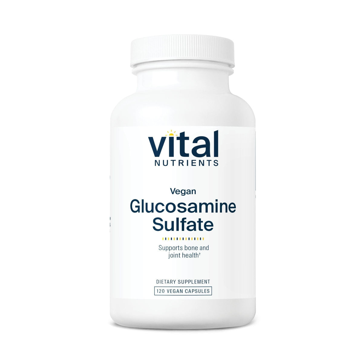Vital Nutrients vegan glucosamine sulfate bottle front promoting plant-based joint support