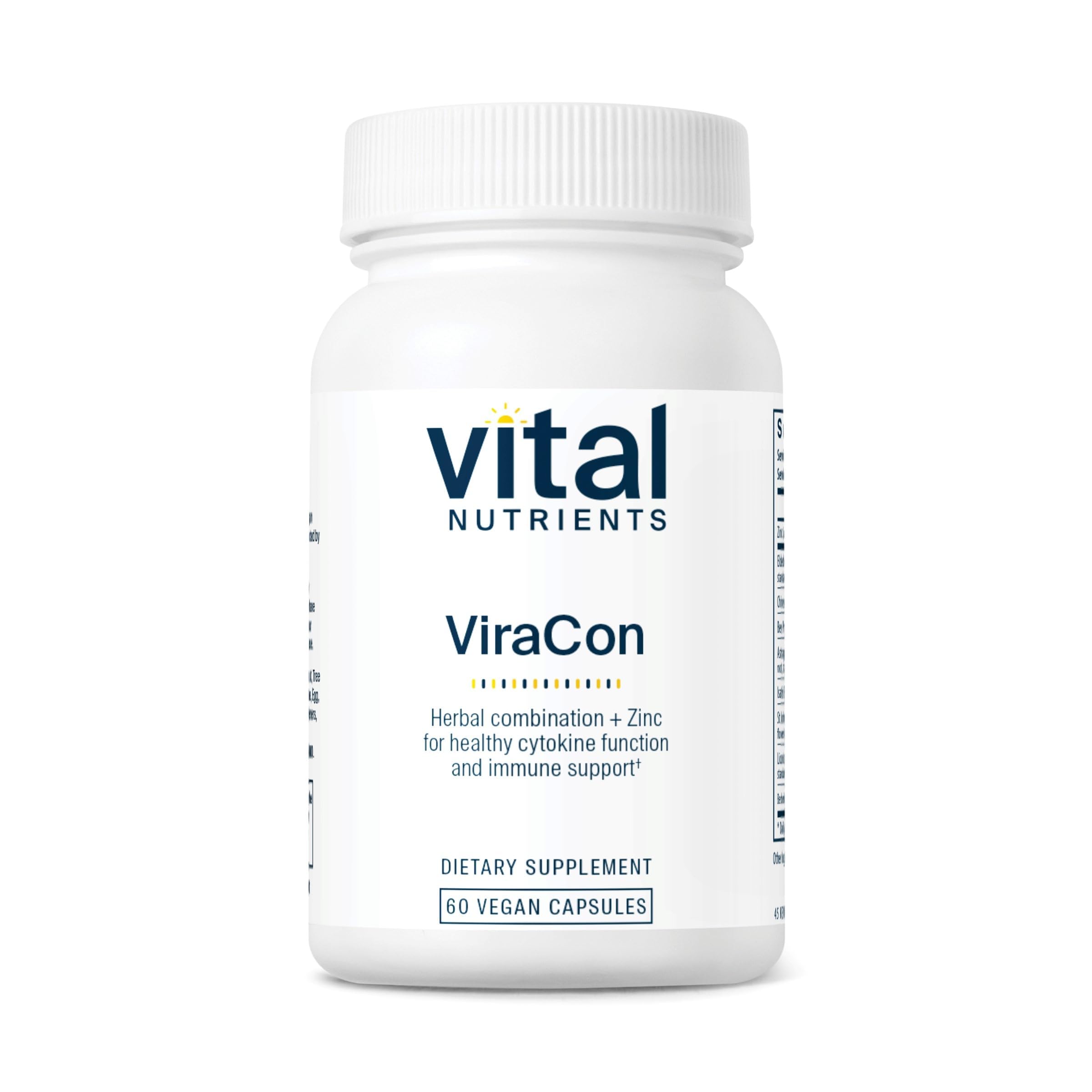 Vital Nutrients ViraCon packaging highlights vegan immune support formula.