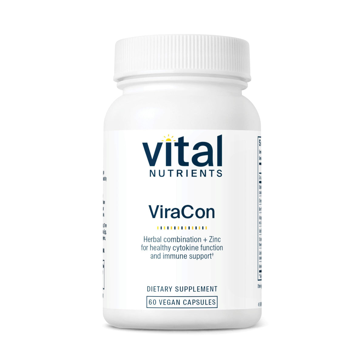 Vital Nutrients ViraCon packaging highlights vegan immune support formula.