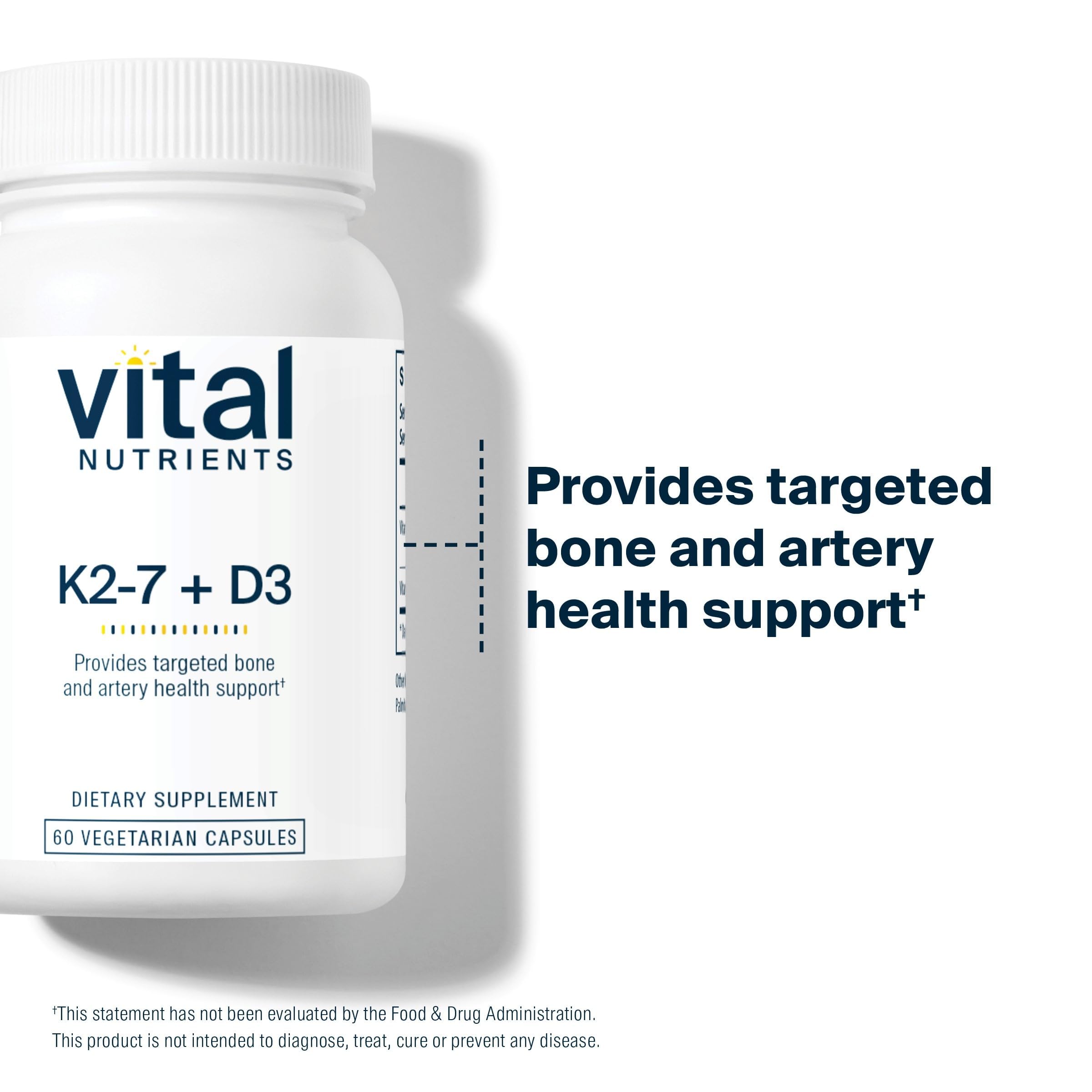 Vital Nutrients Vitamin D3 K2 label reading highlights high-purity ingredients.