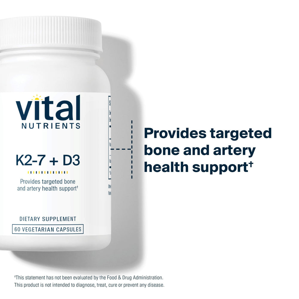 Vital Nutrients Vitamin D3 K2 label reading highlights high-purity ingredients.