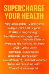 Ingredients label of Vital Nutrition All-in-One showing protein, collagen and creatine blend.