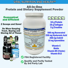 Scoop blending Vital Nutrition All-in-One powder for quick protein and collagen boost.