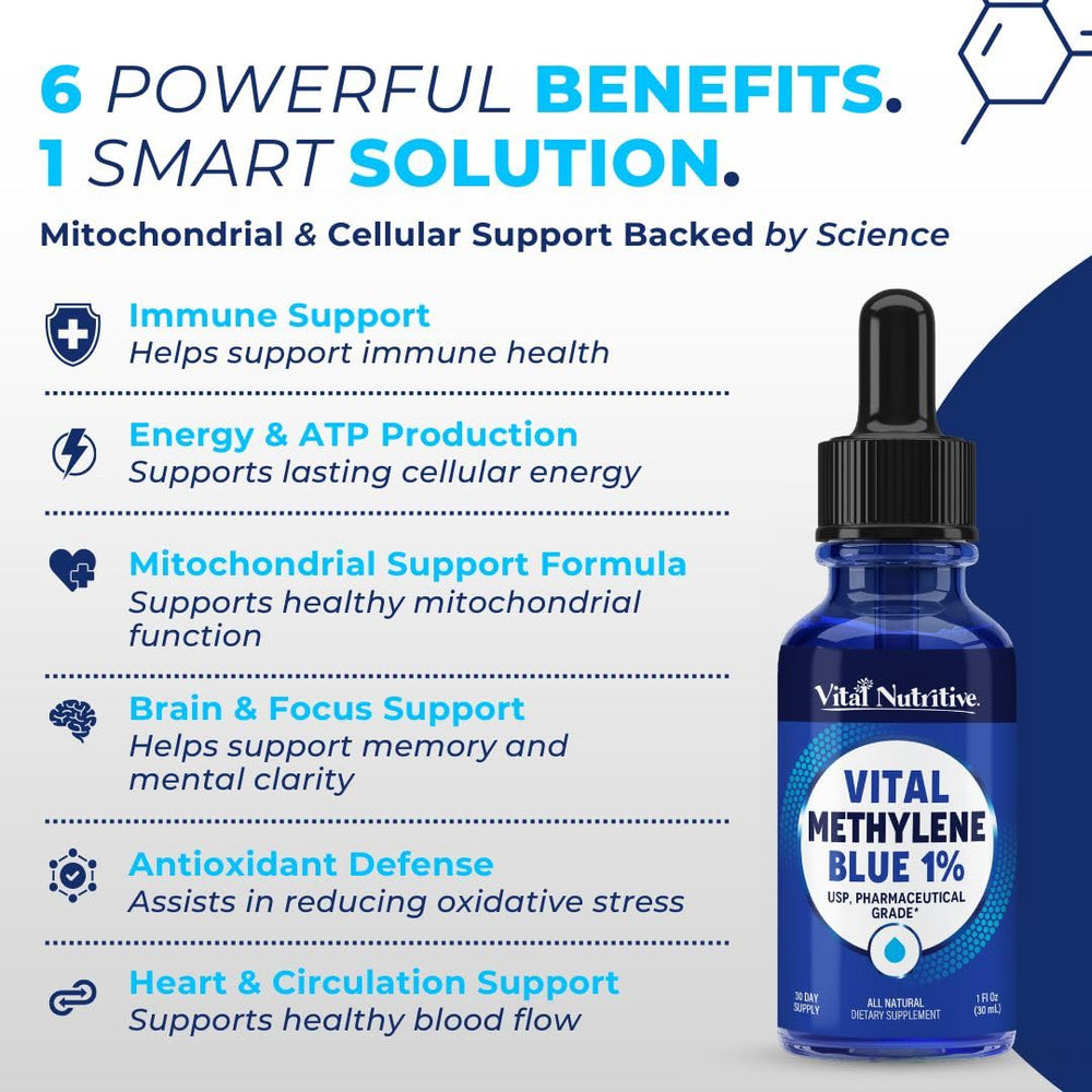 Vital Nutritive Methylene Blue Drops blue glass bottle protecting potency