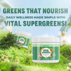 Vital Nutritive Vital Greens label closeup highlighting 40+ superfoods