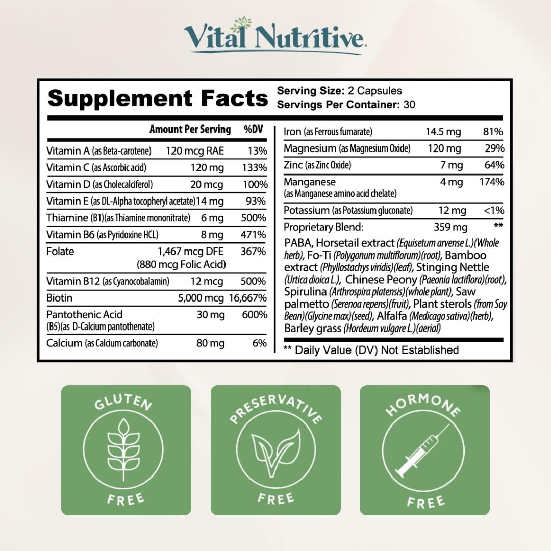 Vital Hair Complex elegant bottle on bathroom shelf for everyday wellness