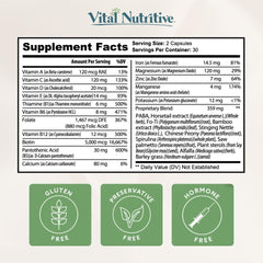 Vital Nutritive branding paired with the Vital Hair Complex label signals trusted daily use.