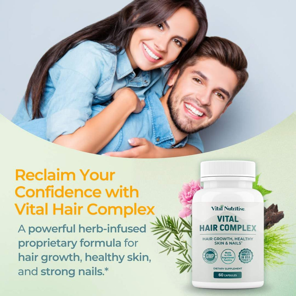 Vital Hair Complex capsules close-up highlighting biotin for hair health