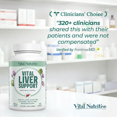 Vital Nutritive Vital Liver Support bottle with glass of water.