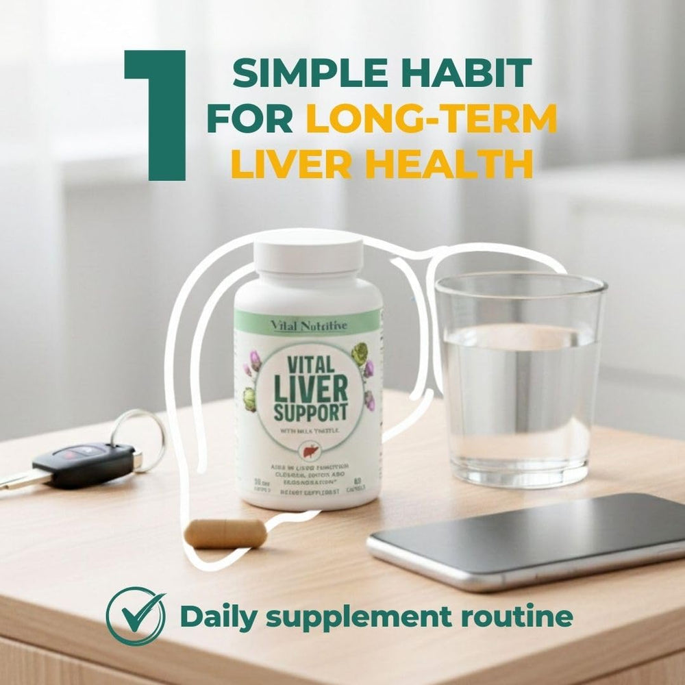 Vital Nutritive Vital Liver Support bottle on kitchen counter.