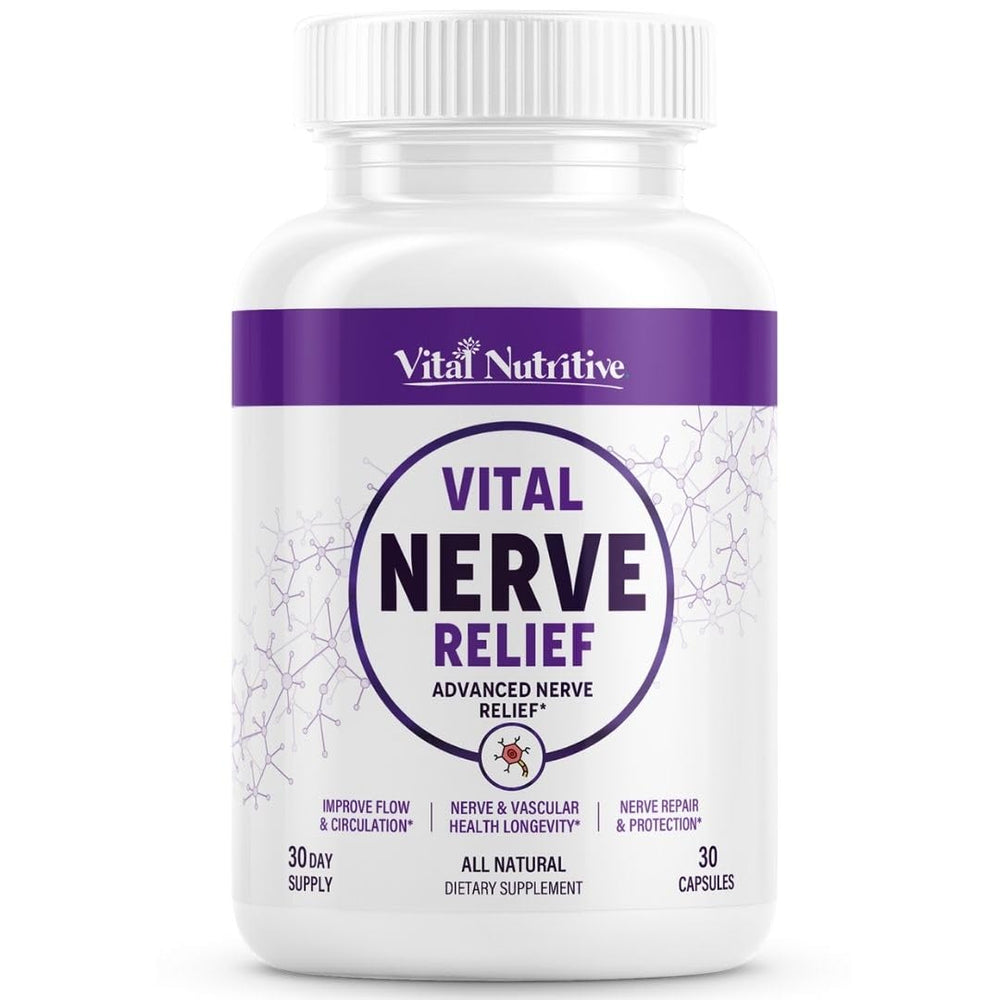 Vital Nutritive Vital Nerve Supplement bottle front supports daily nerve comfort and circulation.
