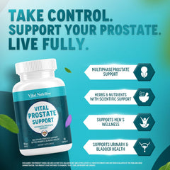 Vital Nutritive Vital Prostate Support capsules in view, designed to support urinary flow.
