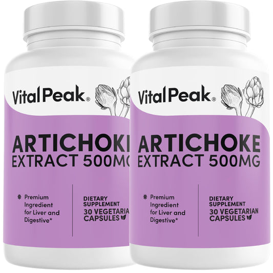 Vital Peak Artichoke 500 mg capsules front view, plant-based digestion support option