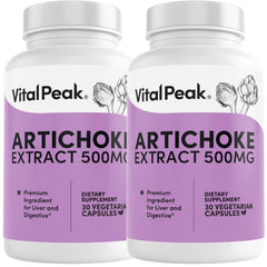 Vital Peak Artichoke 500 mg capsules front view, plant-based digestion support option