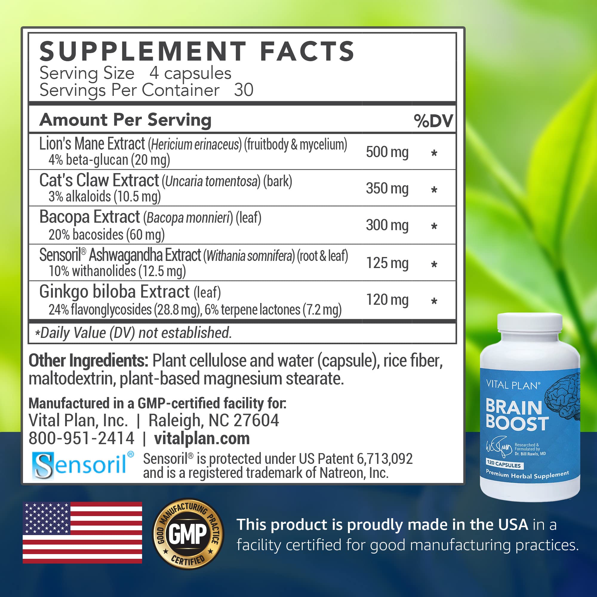 Vital Plan Brain Boost capsules closeup for easy daily use and steady focus.