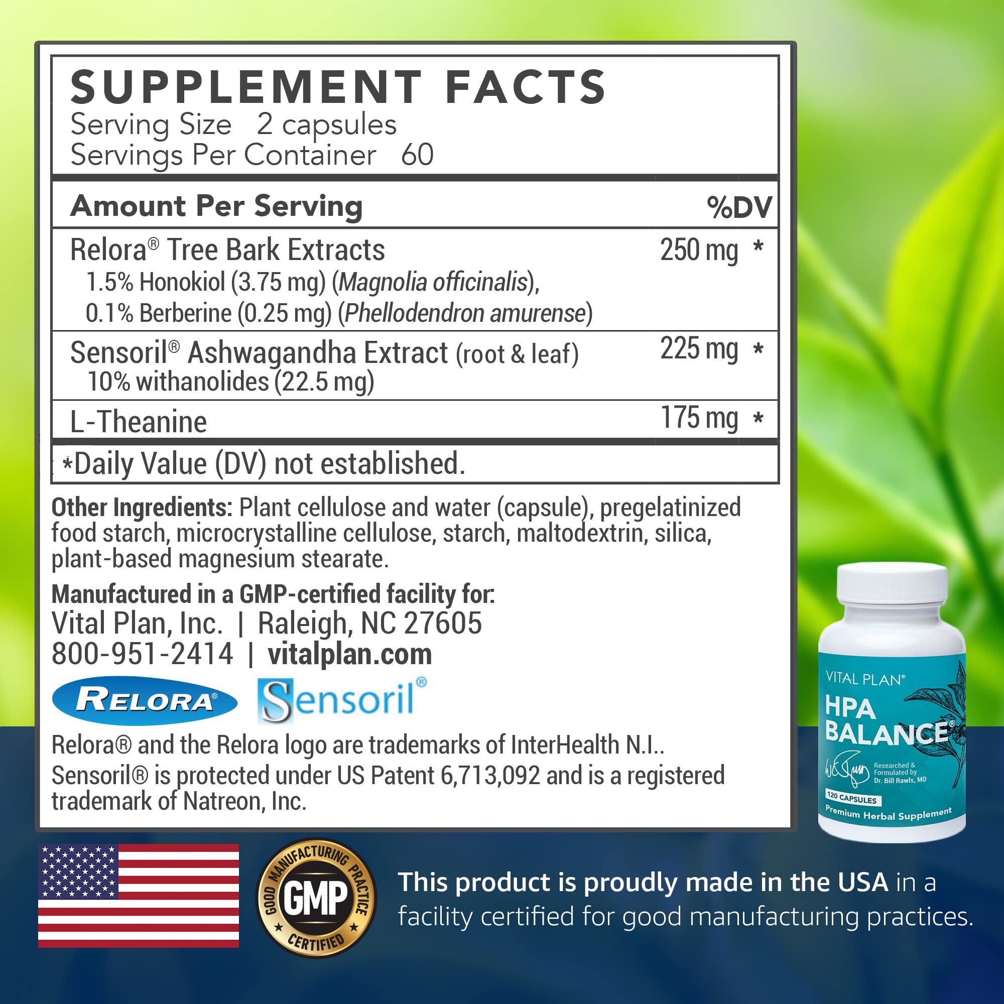 Vital Plan HPA Balance capsules close-up showcasing premium herbal ingredients