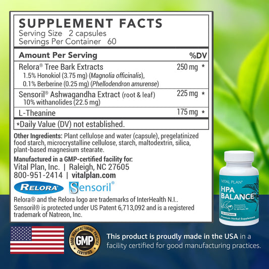 Vital Plan HPA Balance capsules close-up showcasing premium herbal ingredients