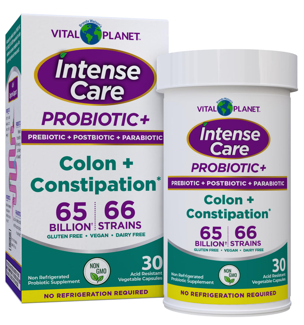 Vital Planet Intense Care bottle showing 65B CFU and 66 strains for colon support