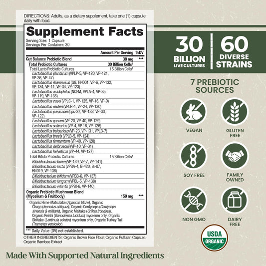 Vital Planet Organic Flora Probiotics bottle pour illustrates capsule release for convenient daily use.